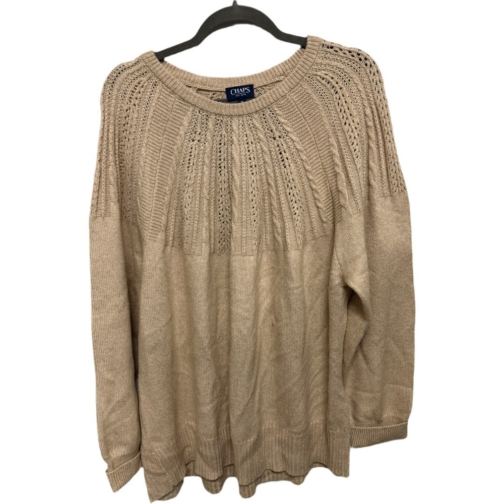 Chaps Eyelet Brown Knit Crewneck Sweater Casual Office Plus Size 2X Womens